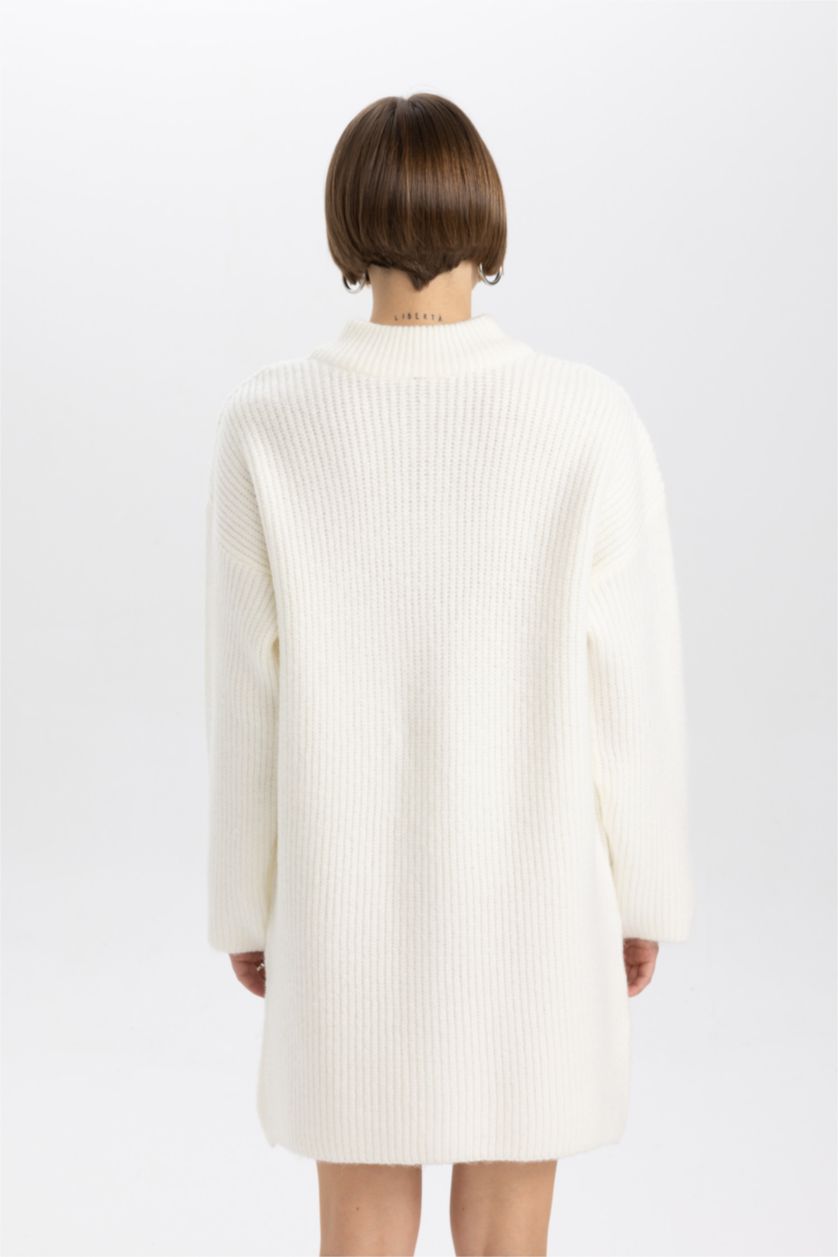 Әйелдерге Меланж Экру релакс пішімі сыдырма ұзын жеңді Көйлек