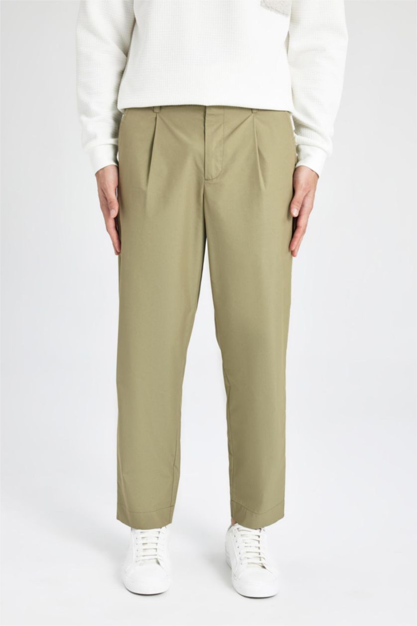 Erkek Açık Haki Yazlık Kumaş Pantolon Tapered Fit Normal Kesim Düz Paça Cepli