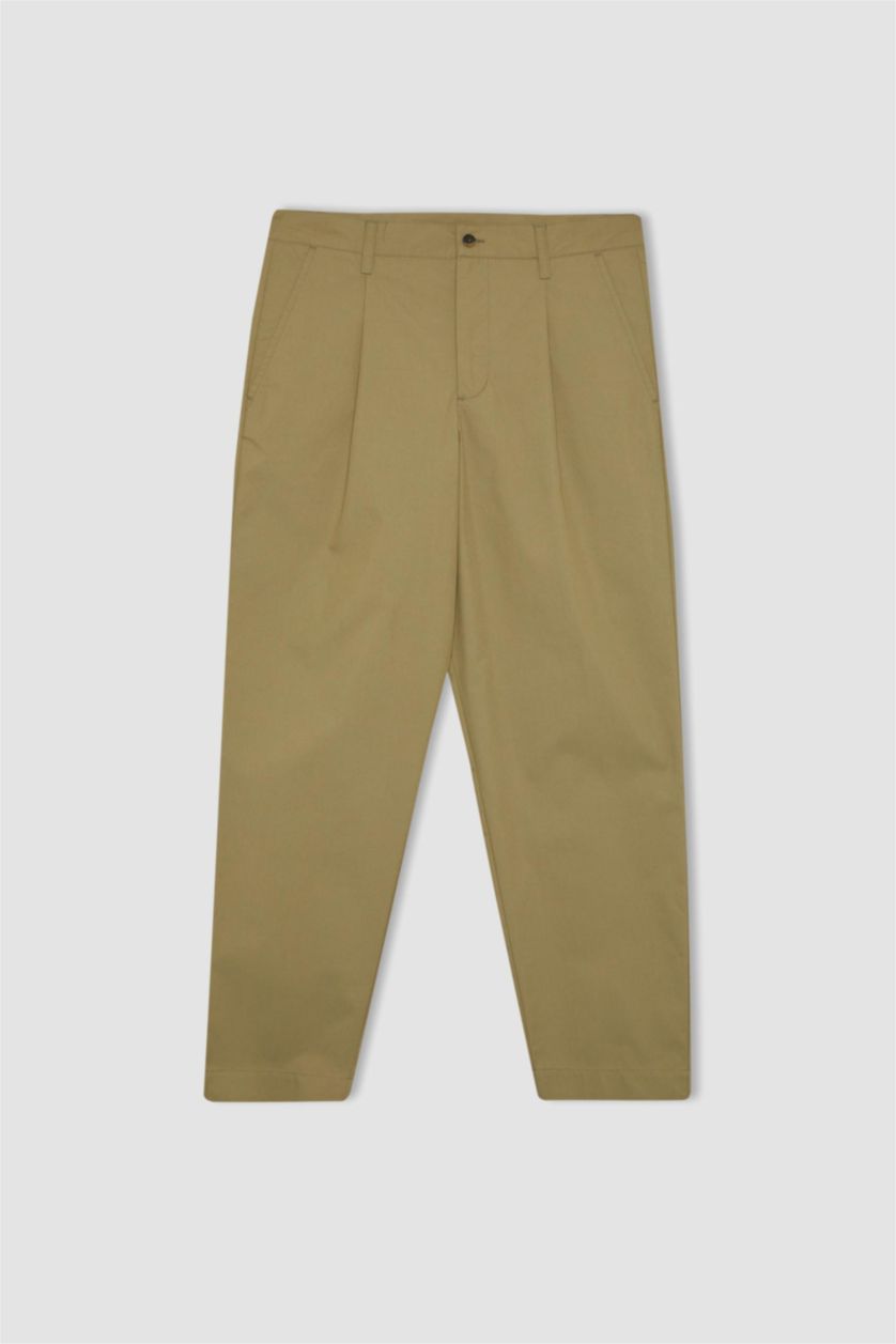 Erkek Açık Haki Yazlık Kumaş Pantolon Tapered Fit Normal Kesim Düz Paça Cepli