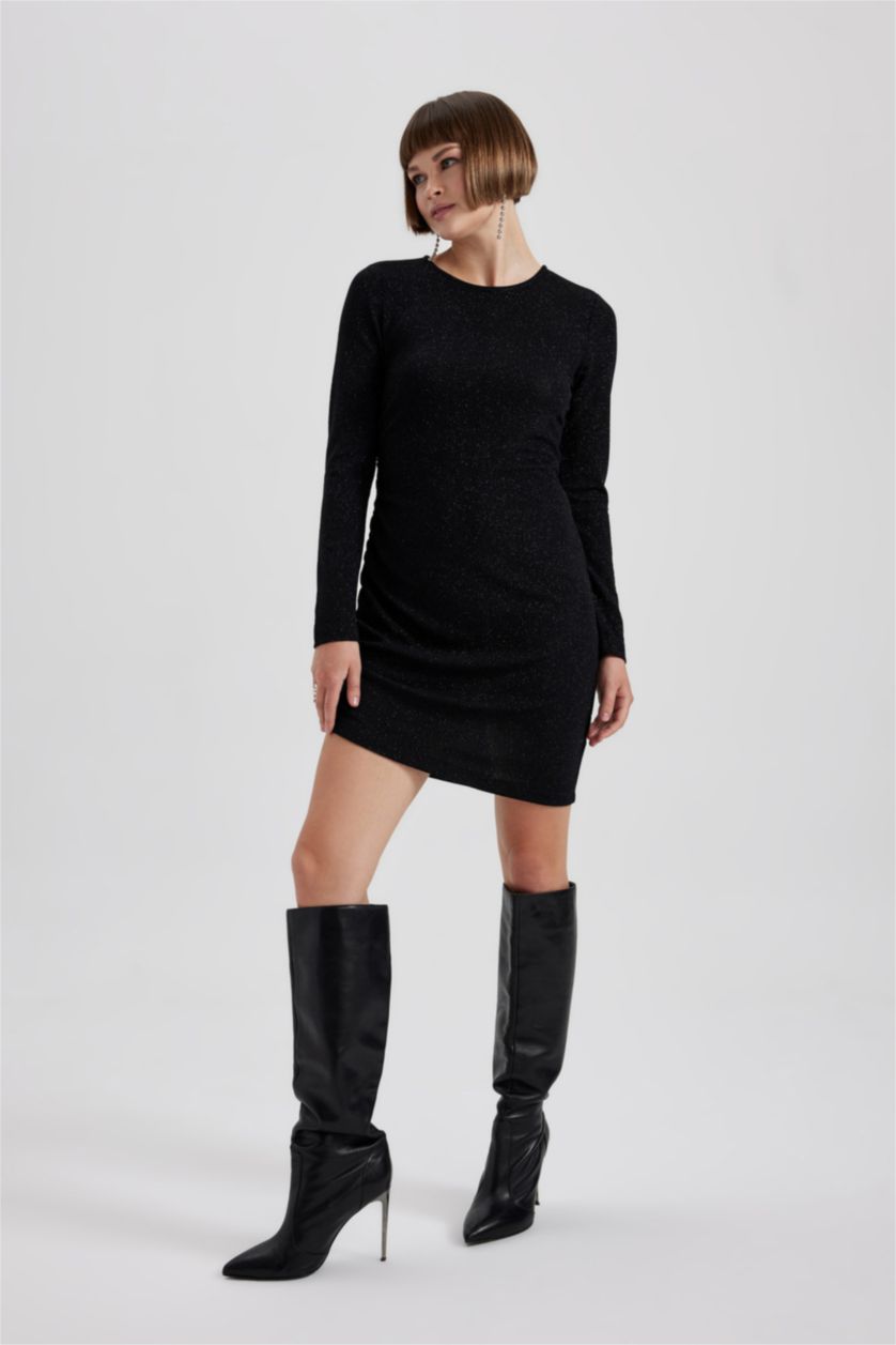 Женщины Черный Платье мини с длинным рукавом