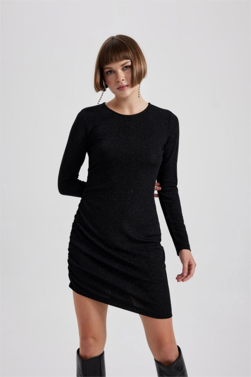 Женщины Черный Платье мини с длинным рукавом