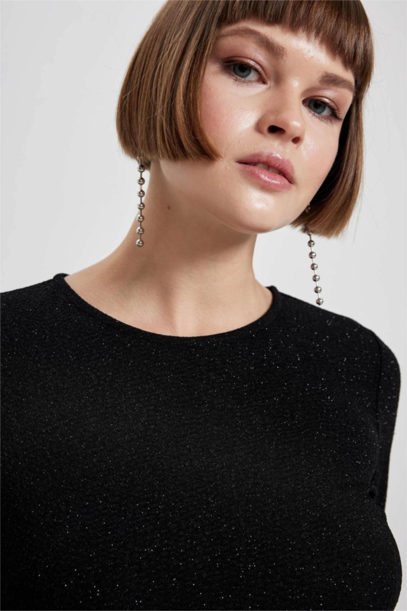 Женщины Черный Платье мини с длинным рукавом