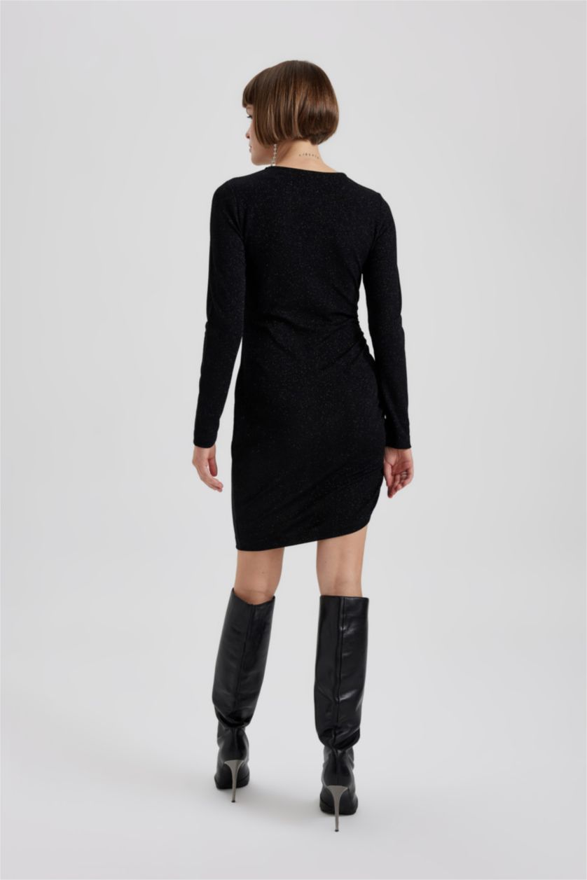 Женщины Черный Платье мини с длинным рукавом