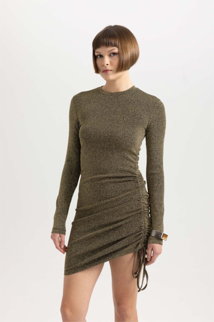 Женщины Черный Платье мини с воротником с длинным рукавом