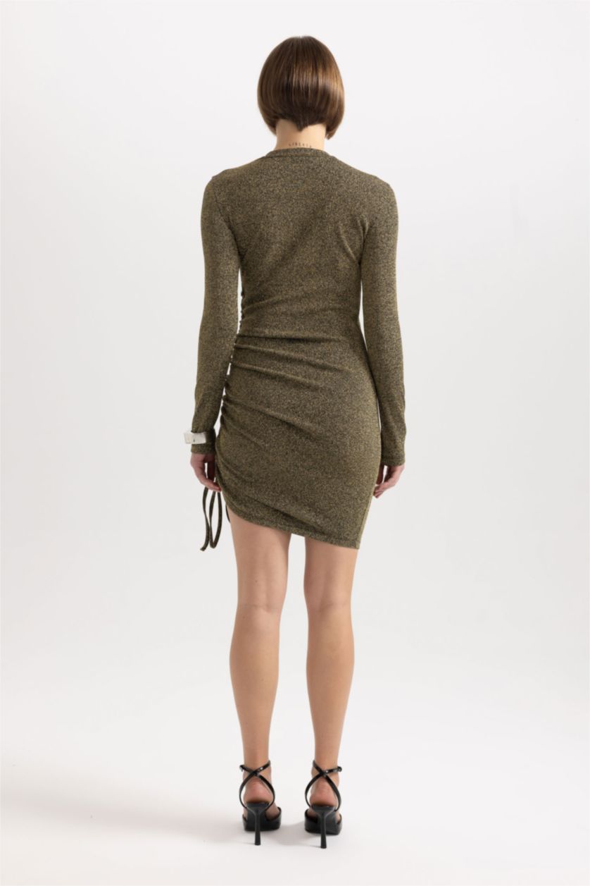 Женщины Черный Платье мини с воротником с длинным рукавом