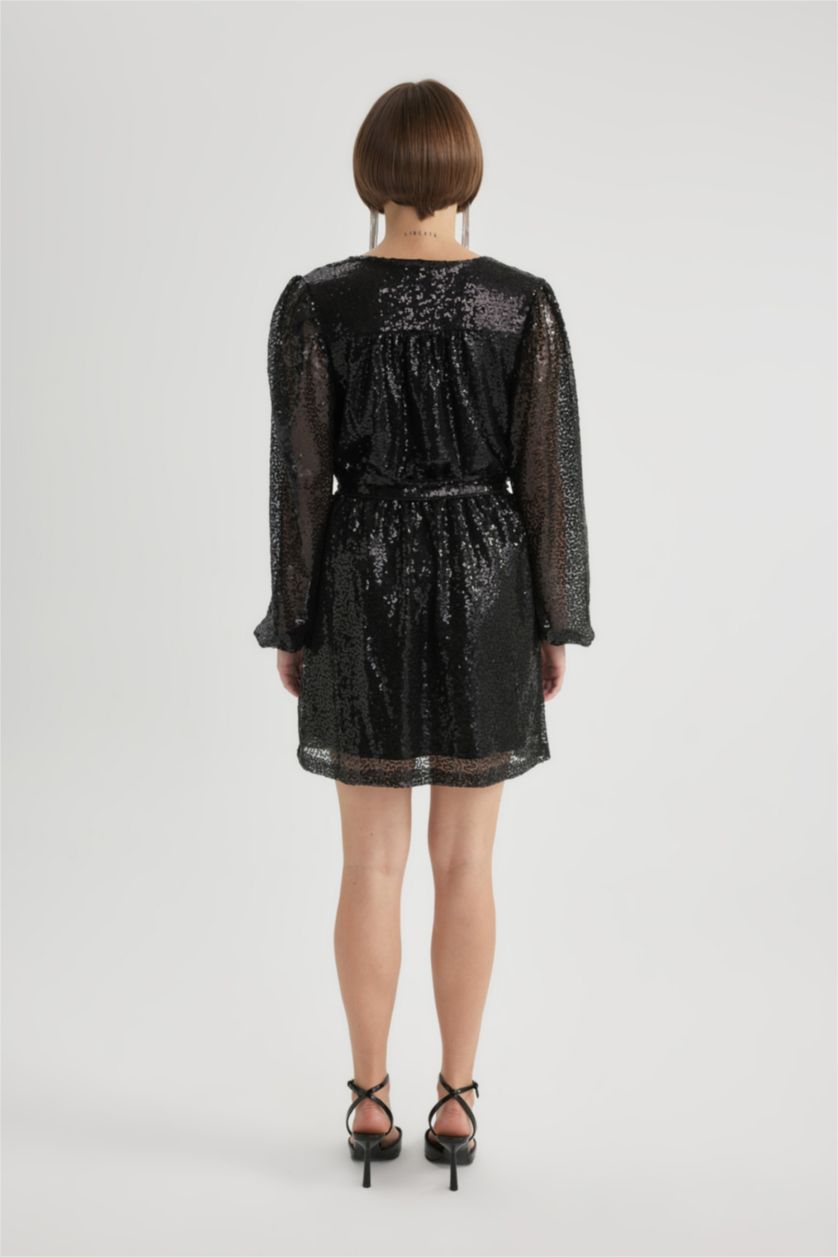 Женщины Черный Платье мини с длинным рукавом