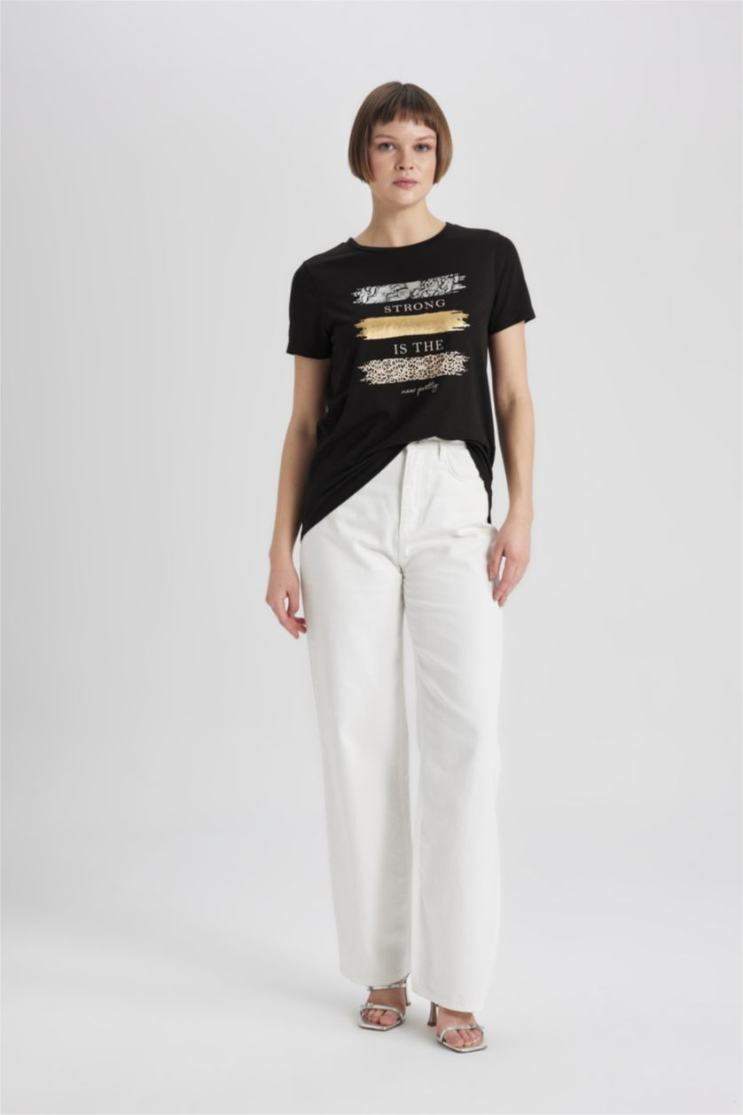 Женщины Черный Футболка свободного кроя с леопардовым принтом