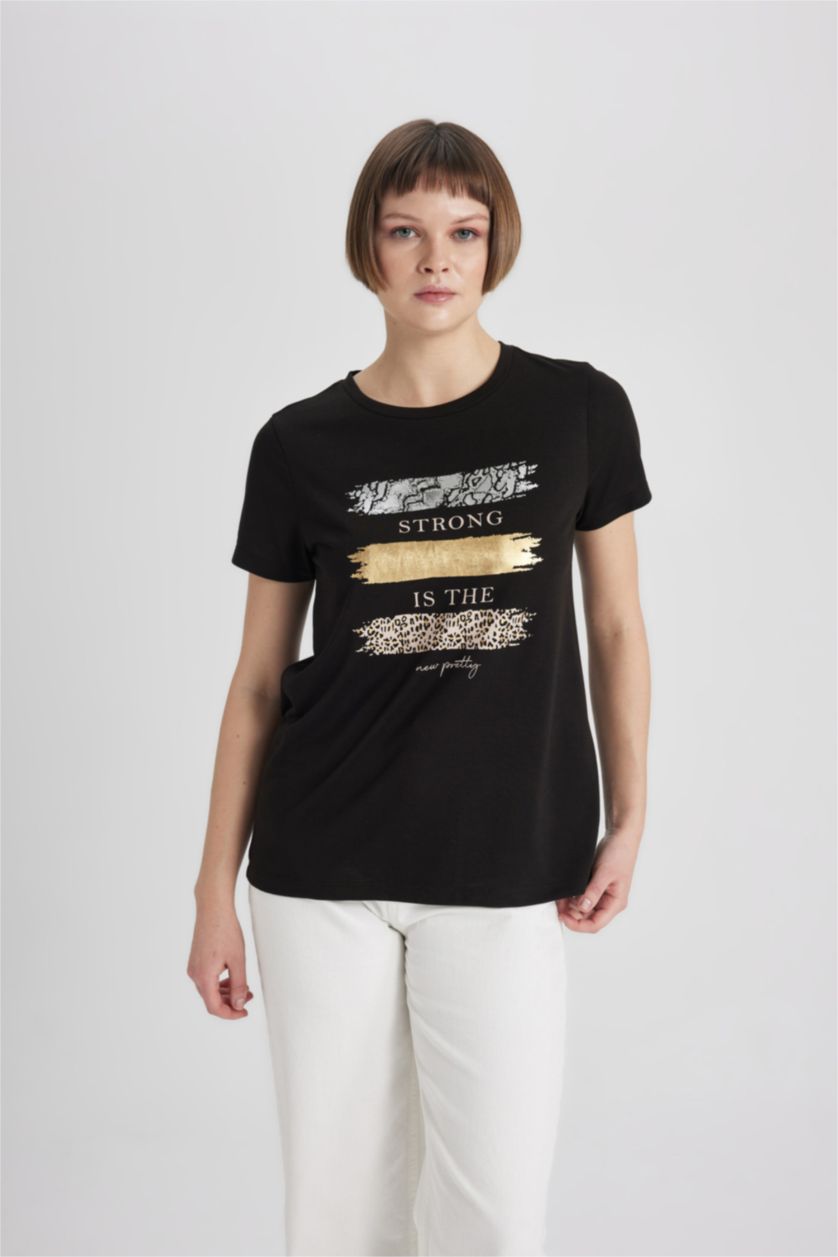 Женщины Черный Футболка свободного кроя с леопардовым принтом
