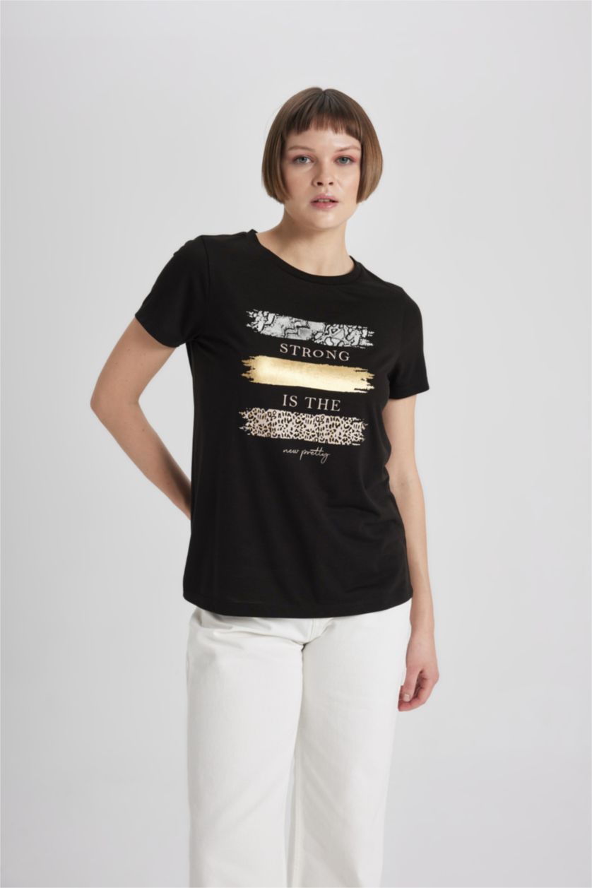 Женщины Черный Футболка свободного кроя с леопардовым принтом
