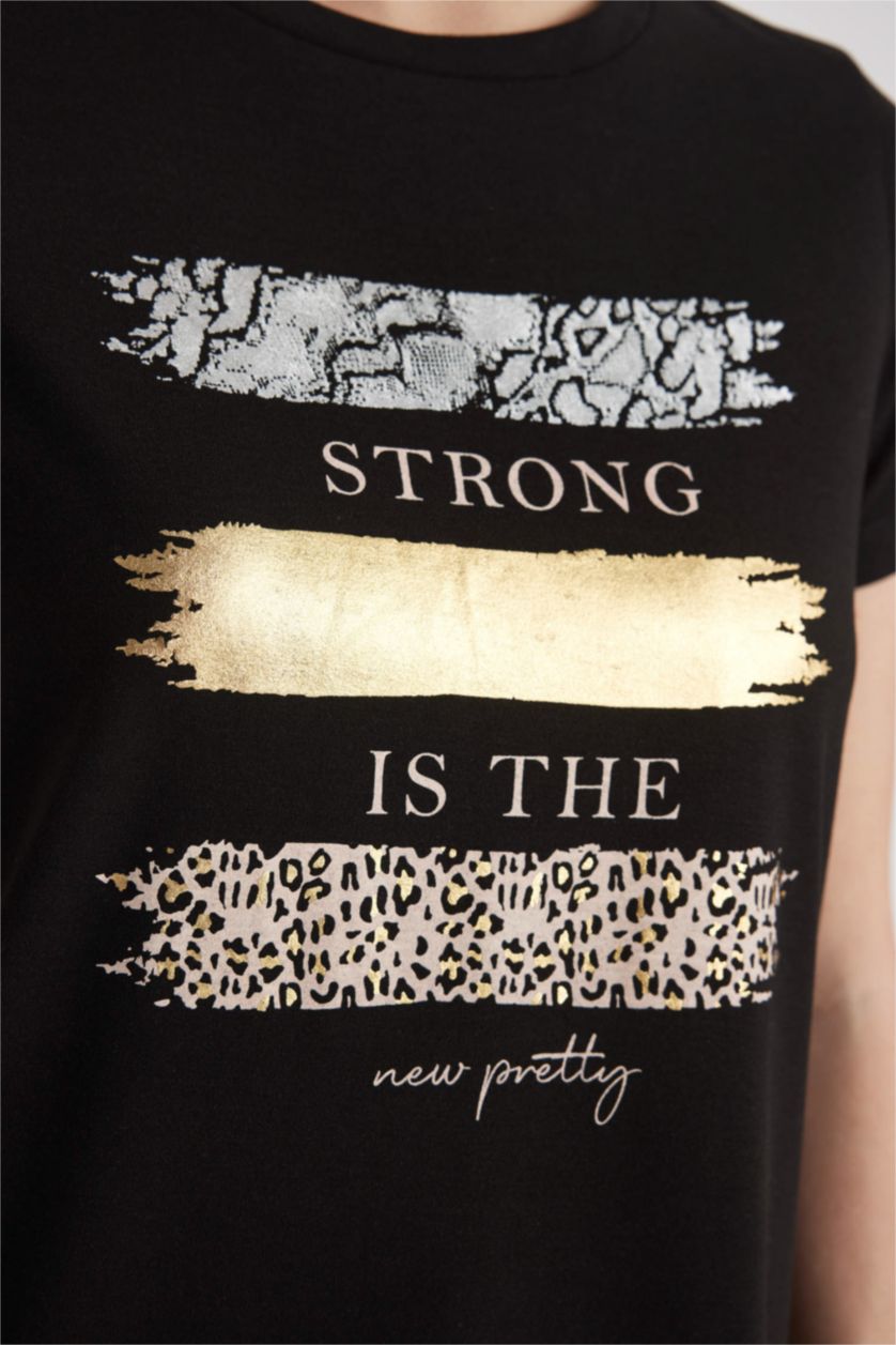 Женщины Черный Футболка свободного кроя с леопардовым принтом