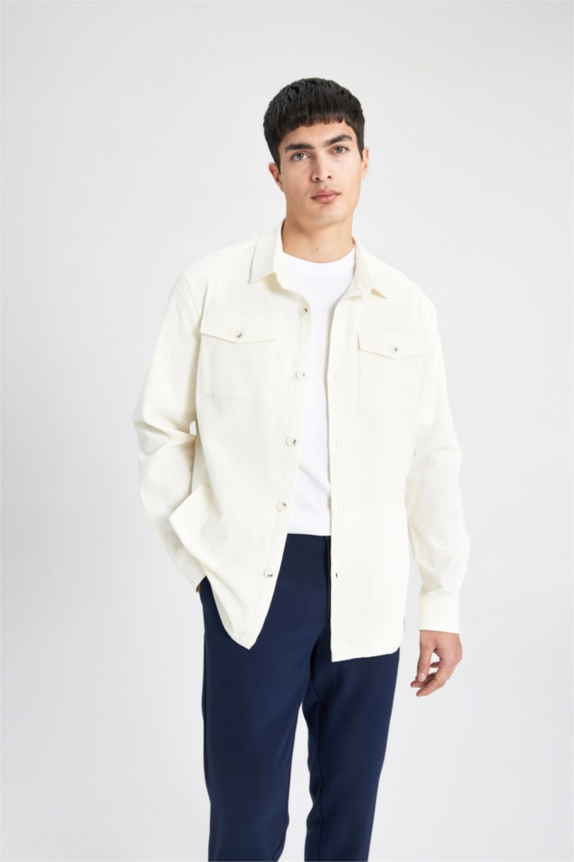 Мужчины Кремовый Куртка-рубашка стандартного кроя