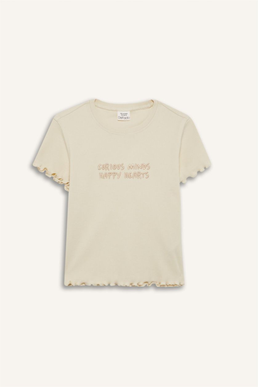 Girls & Teens Light Stone Girl Slim Fit Crew Neck Slogan Patterned Ribbed Camisole T-Shirt