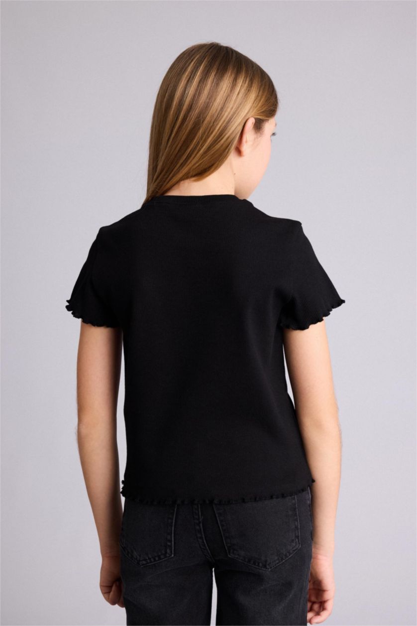 GIRLS & TEENS Black Girl Slim Fit Slogan Pattern Short Sleeve T-Shirt