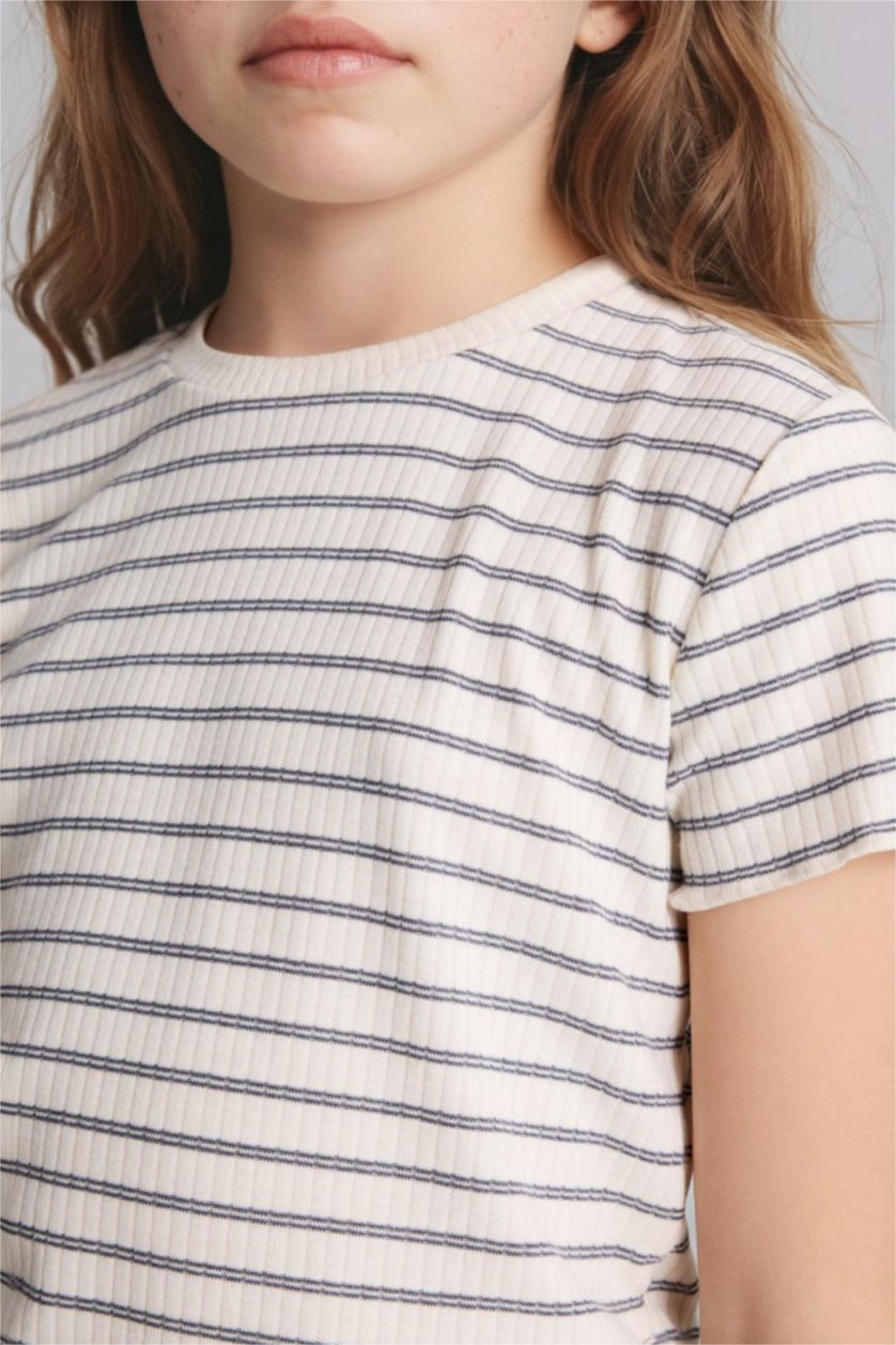FILLES Gris T-shirt rayé à col rond pour fille