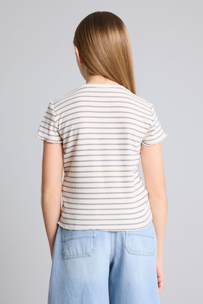 Young Girls - Teen Girls Grey Girl Slim Fit Ribbed Striped T-Shirt