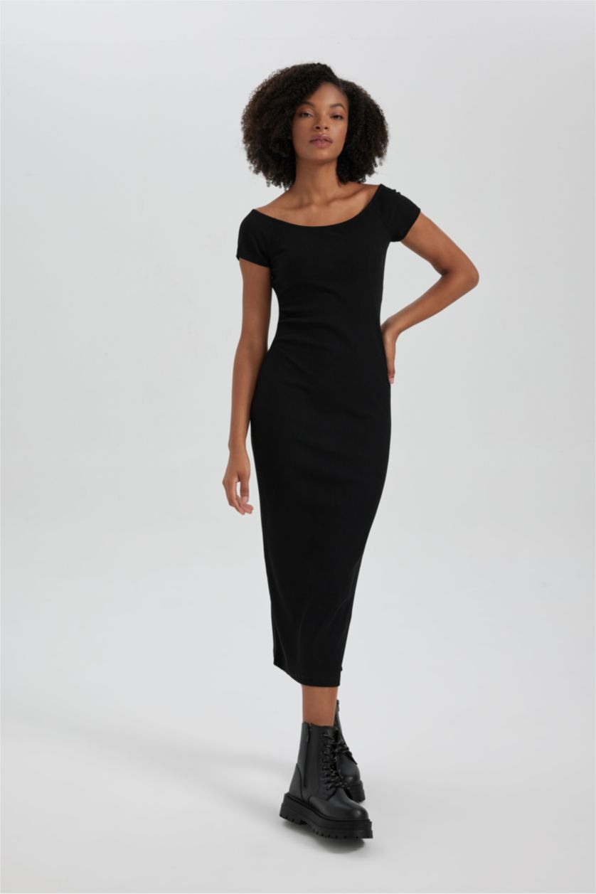 WOMAN Black Bodycon Boat Collar Camisole Maxi Dress