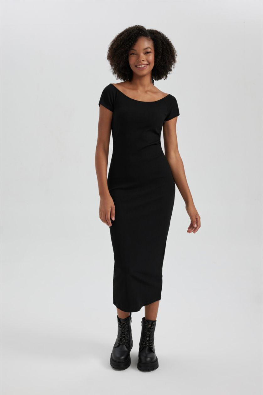 WOMAN Black Bodycon Boat Collar Camisole Maxi Dress