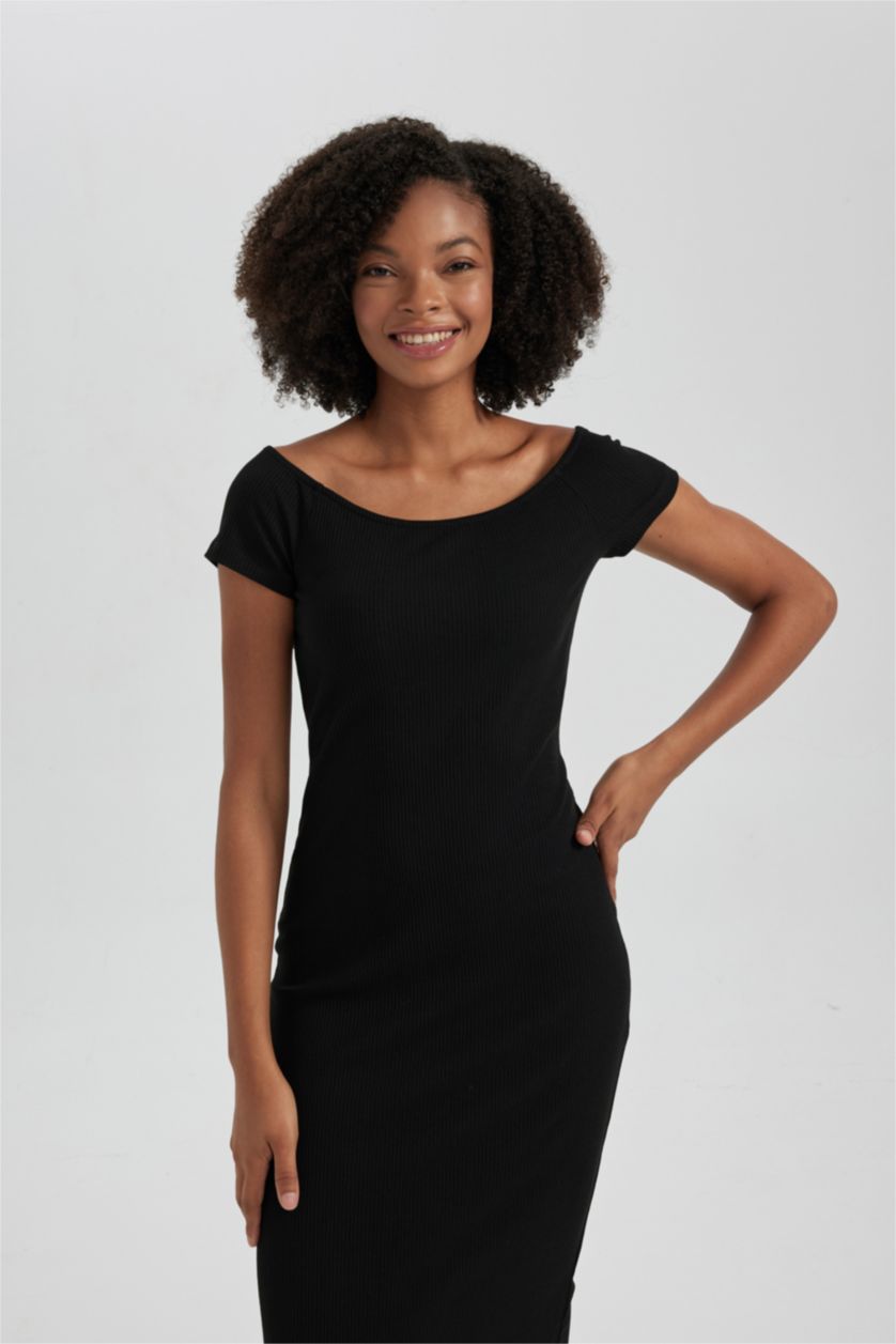 WOMAN Black Bodycon Boat Collar Camisole Maxi Dress