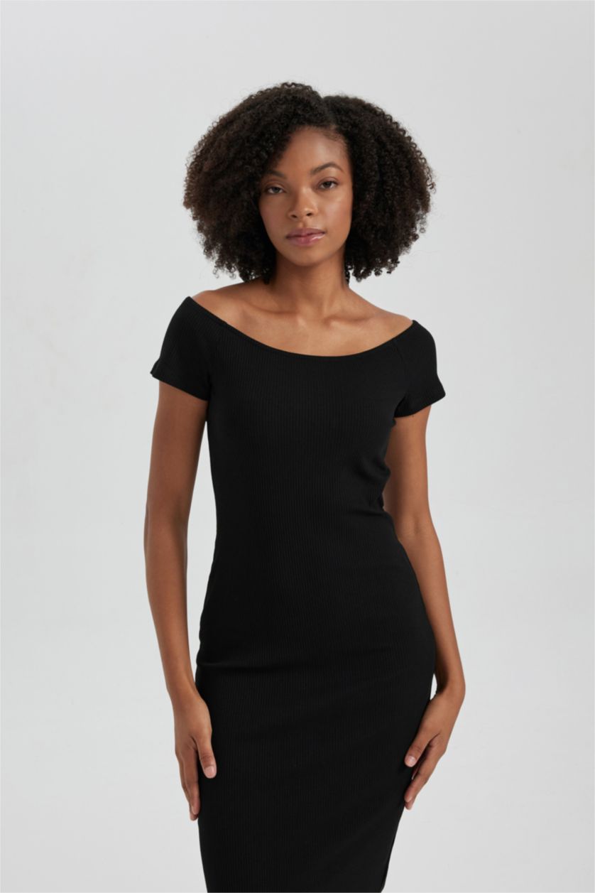 WOMAN Black Bodycon Boat Collar Camisole Maxi Dress