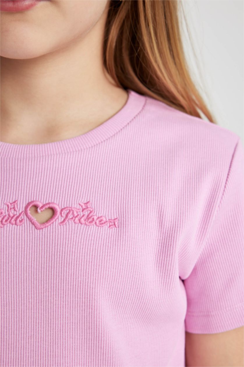 GIRLS & TEENS Pink تيشيرت نص كم مضلع سليم فيت