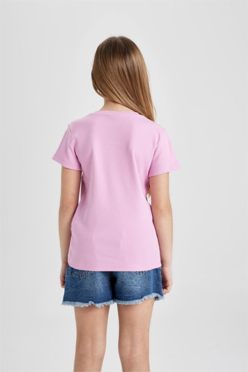 GIRLS & TEENS Pink تيشيرت نص كم مضلع سليم فيت
