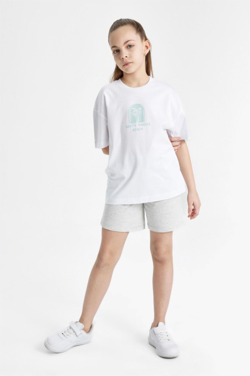 Kız Çocuk - Genç Kız Mint Relax Fit Bisiklet Yaka Baskılı 2'li Kısa Kollu Tişört Kız Çocuk