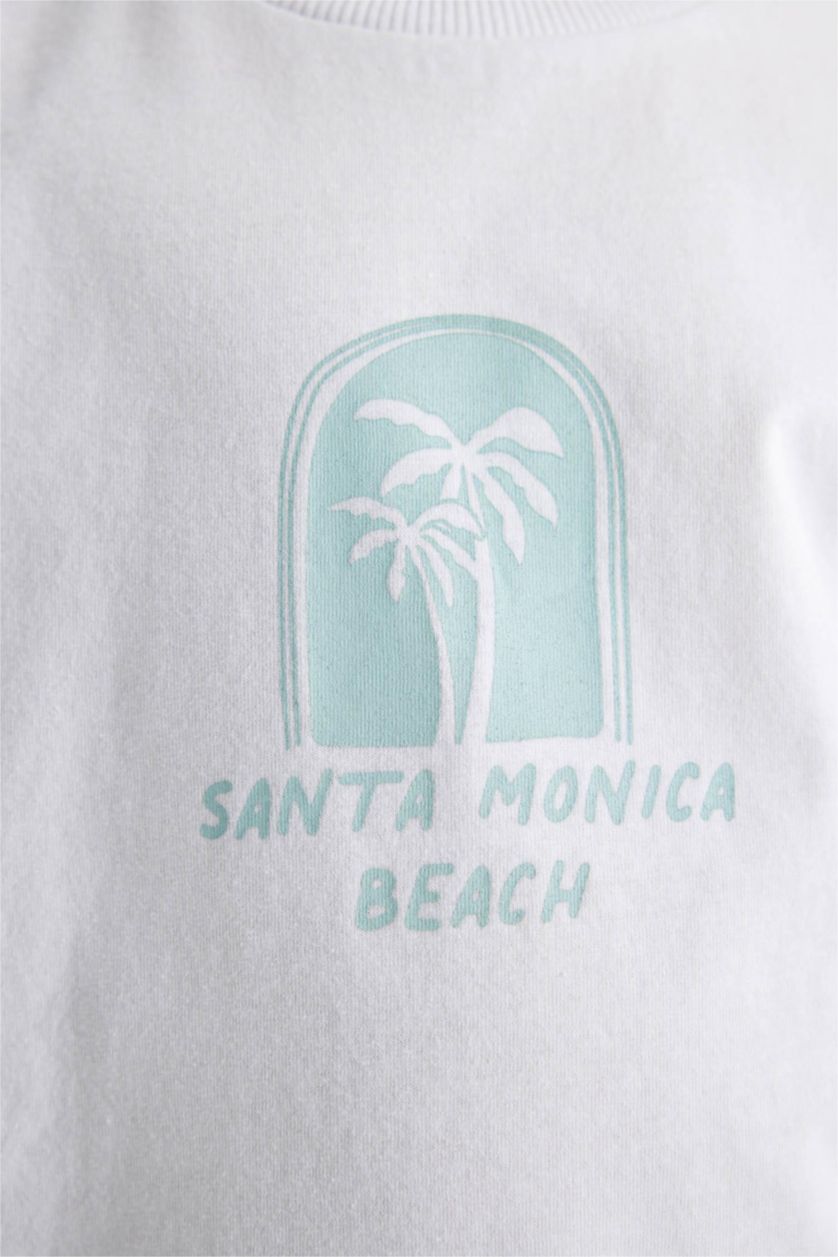 Kız Çocuk - Genç Kız Mint Relax Fit Bisiklet Yaka Baskılı 2'li Kısa Kollu Tişört Kız Çocuk