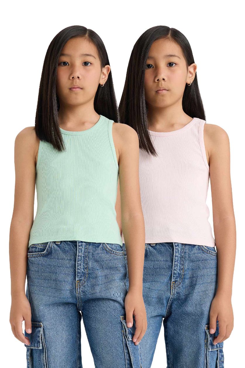 Kız Çocuk - Genç Kız Açık Pembe Bisiklet Yaka 2'li Atlet Kız Çocuk