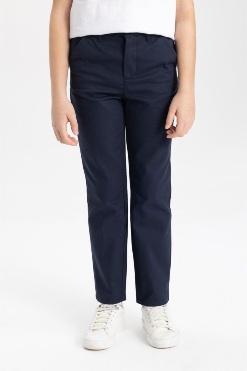 Erkek Çocuk - Genç Erkek Lacivert Erkek Çocuk Standart Paça Keten Görünümlü Pantolon