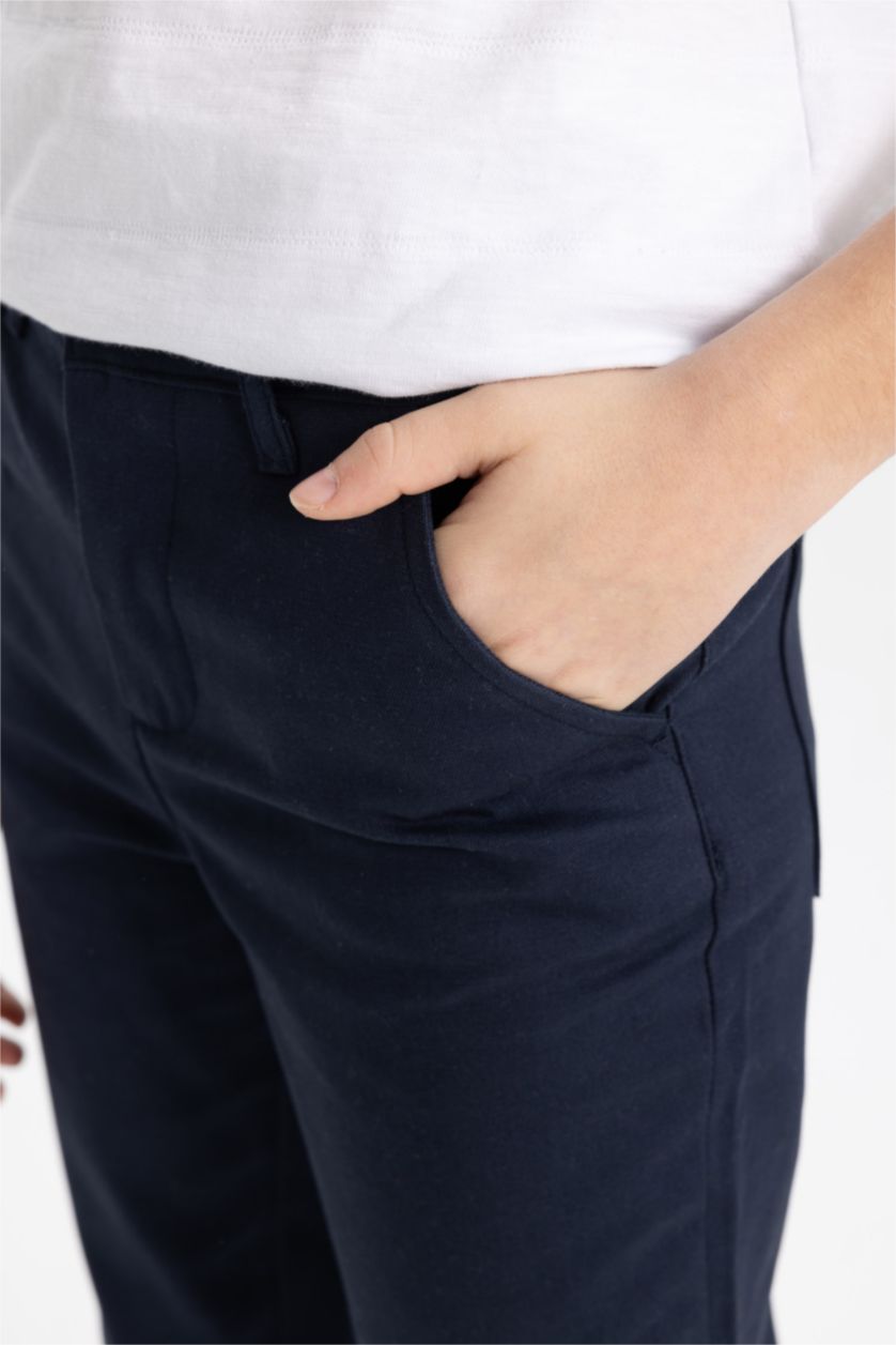 Erkek Çocuk - Genç Erkek Lacivert Erkek Çocuk Standart Paça Keten Görünümlü Pantolon