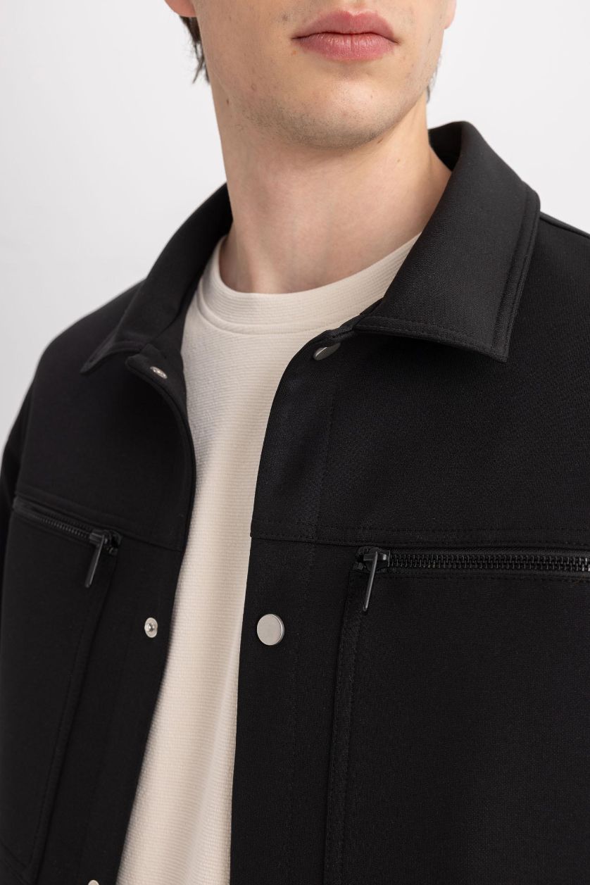 رجال أسود جاكيت خفيف قصة مريحة برقبة بولو