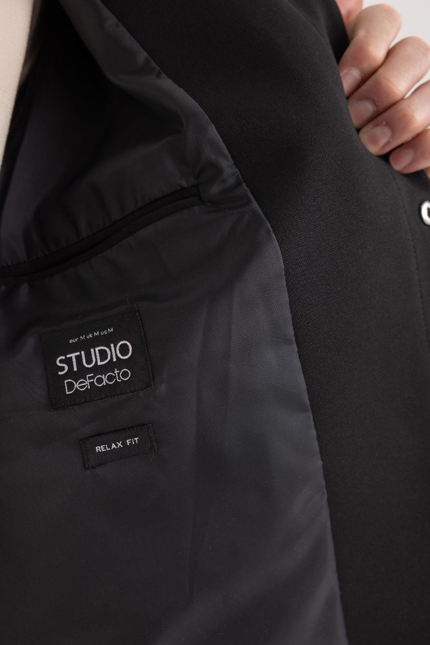 رجال أسود جاكيت خفيف قصة مريحة برقبة بولو