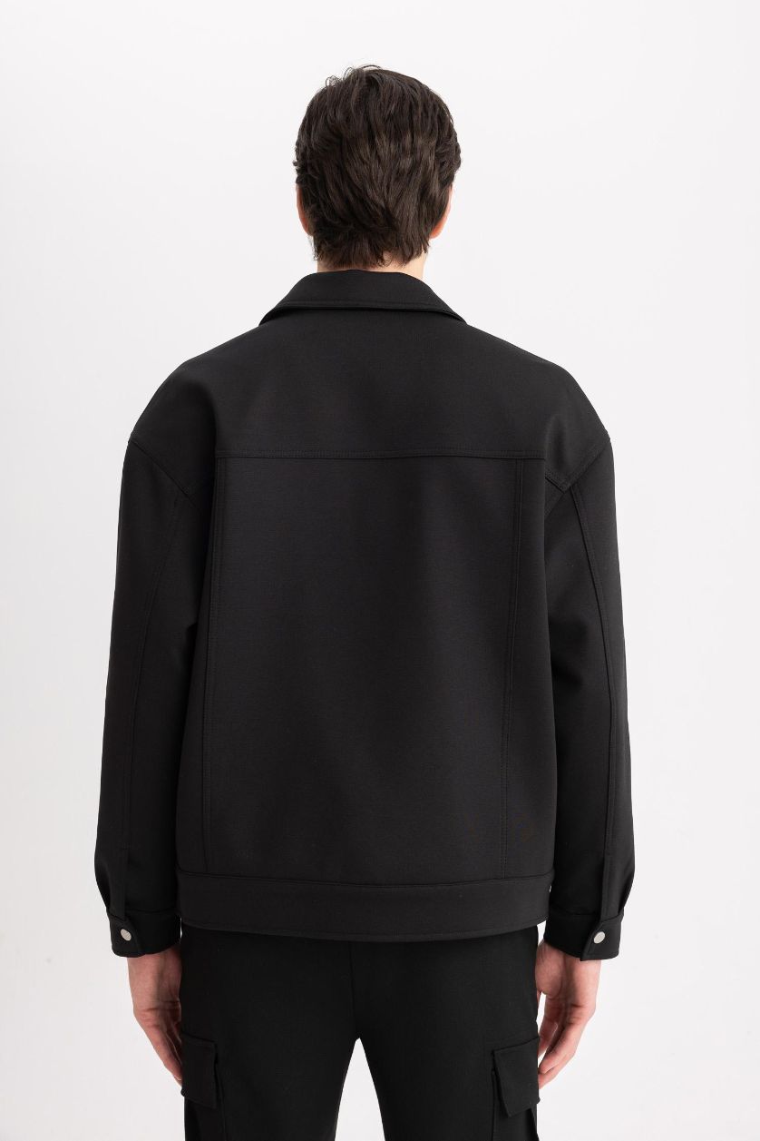 رجال أسود جاكيت خفيف قصة مريحة برقبة بولو