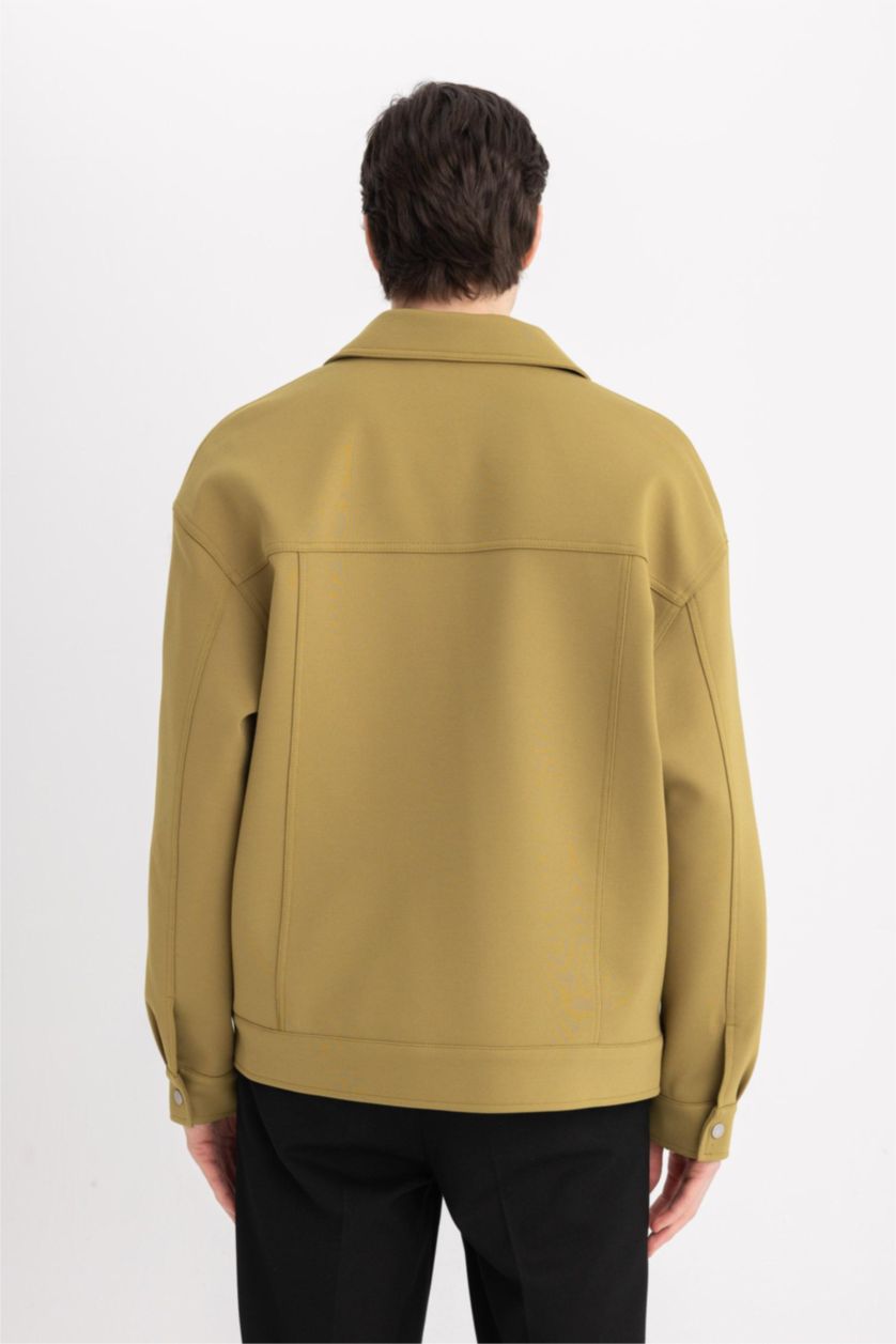 Erkek Haki Relax Fit Polo Yaka Çıtçıtlı Fermuar Cepli Mevsimlik Baharlık Ceket Mont