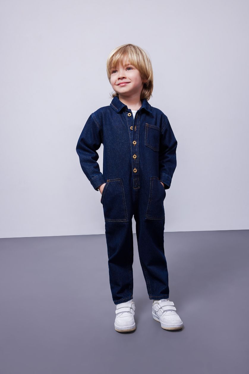 Erkek Bebek Koyu Mavi Erkek Bebek Uzun Kollu Jean Tulum