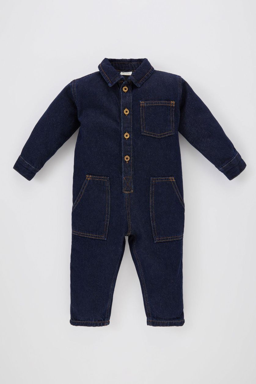Erkek Bebek Koyu Mavi Erkek Bebek Uzun Kollu Jean Tulum