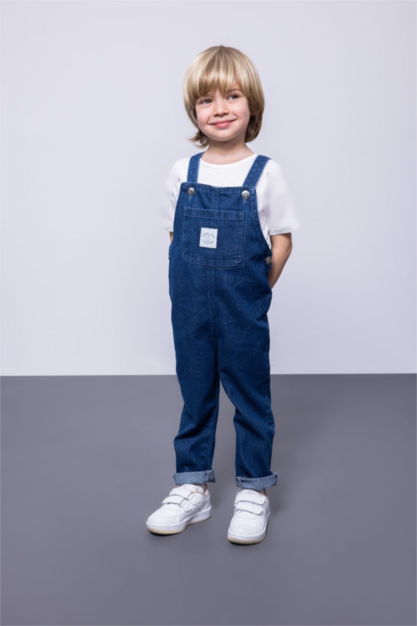 BABY BOY Blue Baby Boy Label Printed Jean Jumpsuit