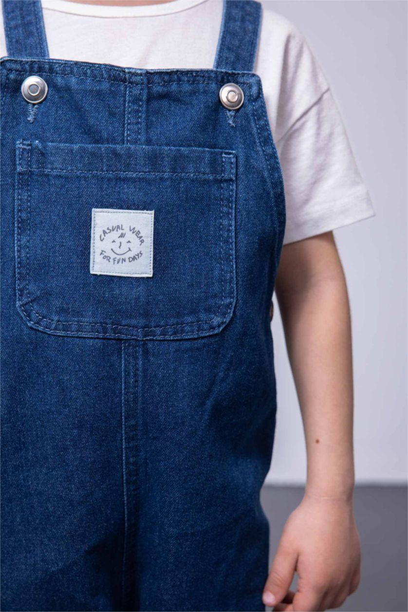 BABY BOY Blue Baby Boy Label Printed Jean Jumpsuit