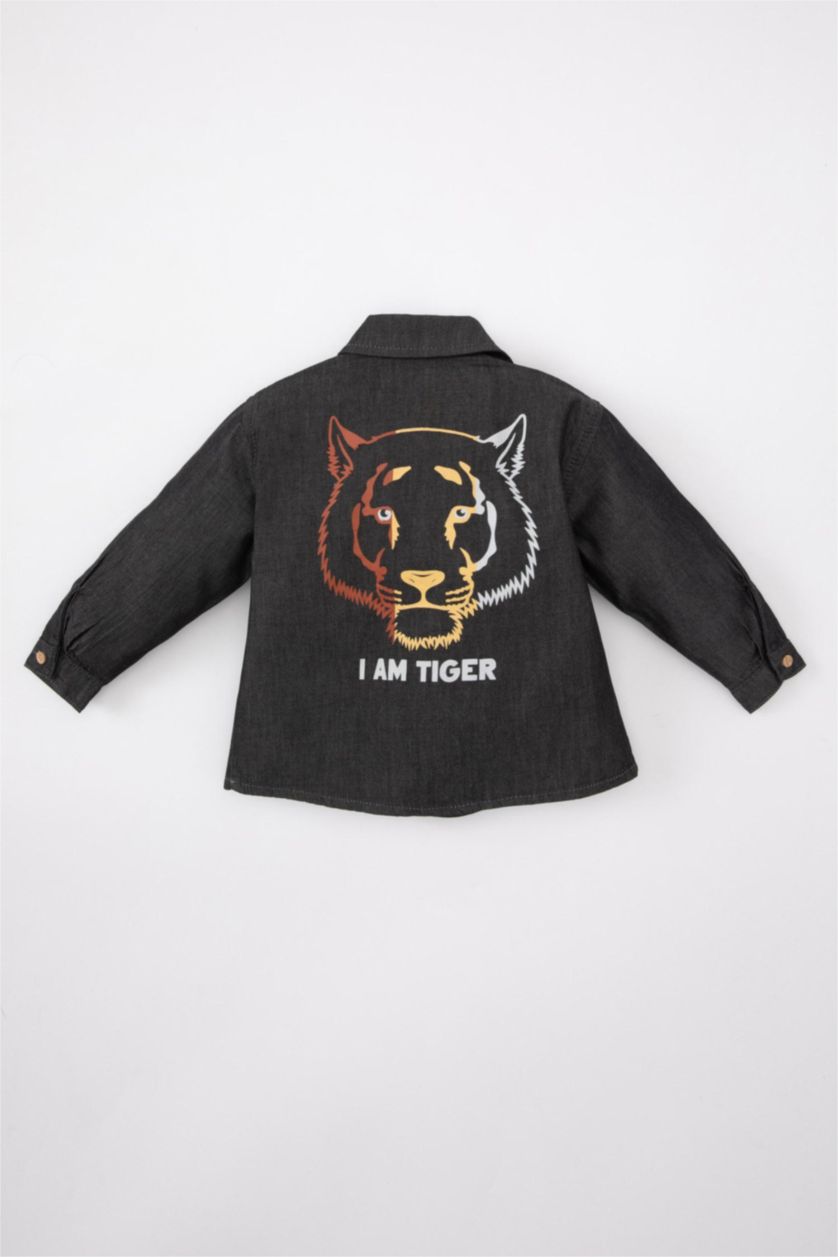 Erkek Bebek Antrasit Uzun Kollu Jean Gömlek Erkek Bebek