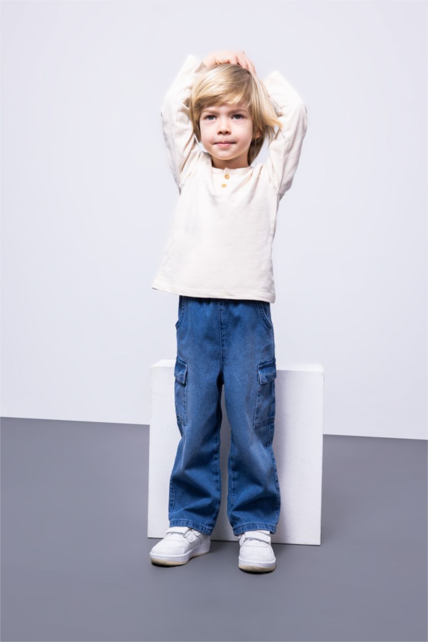 مولود ذكر أزرق بنطلون جينز ولادي قصة عادية بجيب