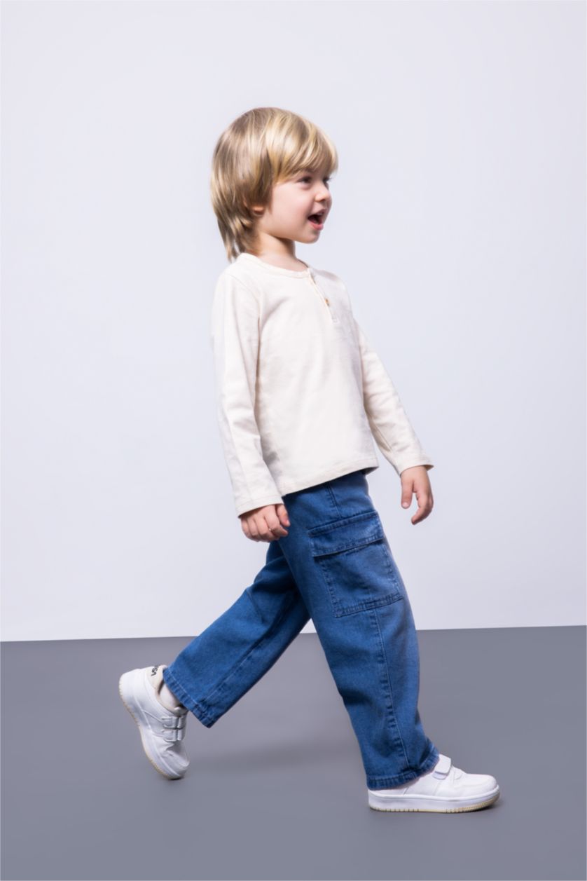 مولود ذكر أزرق بنطلون جينز ولادي قصة عادية بجيب