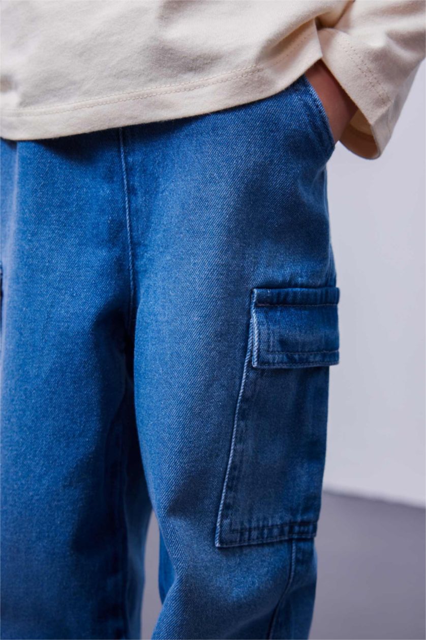 مولود ذكر أزرق بنطلون جينز ولادي قصة عادية بجيب