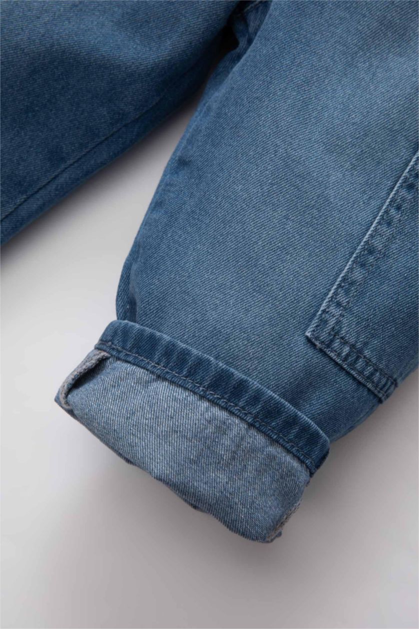 مولود ذكر أزرق بنطلون جينز ولادي قصة عادية بجيب