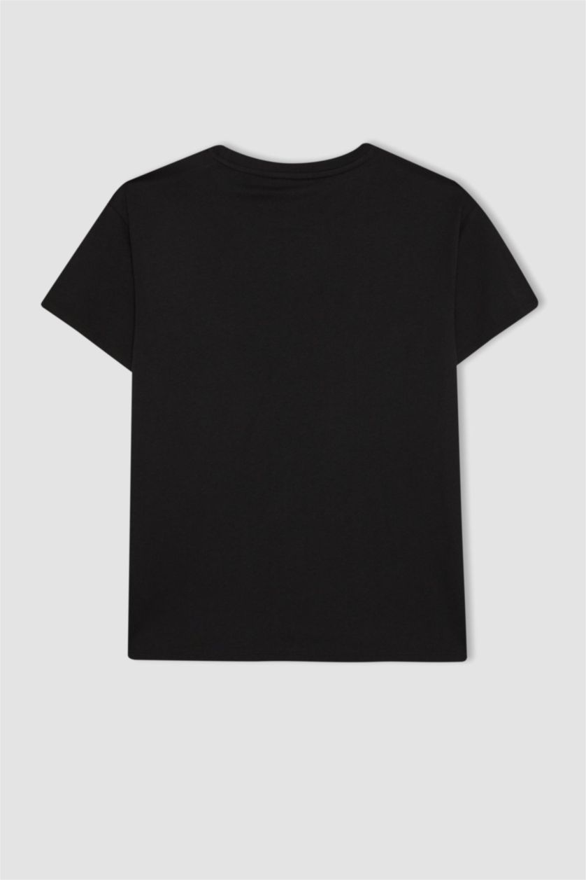 نساء أسود تيشيرت نص ردن مطبوع بقصة عادية