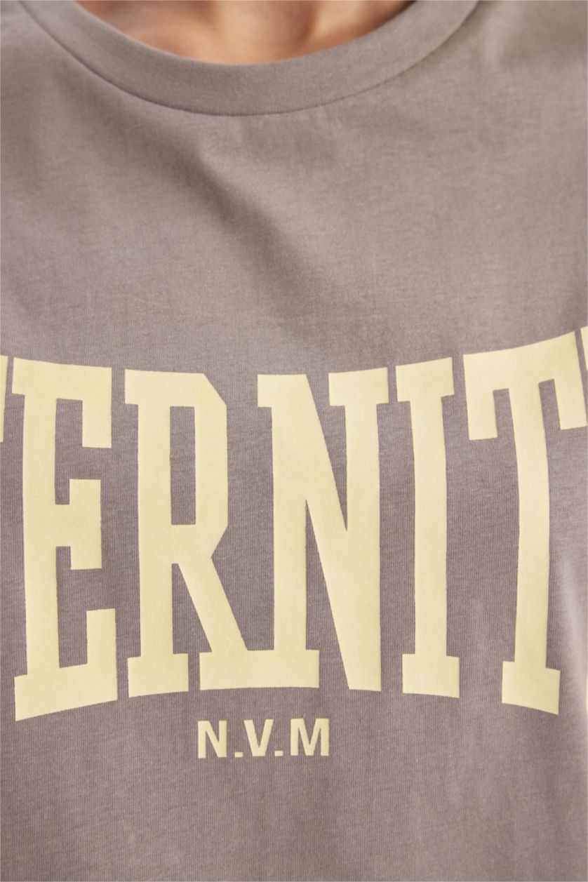 FEMME Gris Clair T-Shirt imprimé Coupe Régulière Col Ras Du Cou