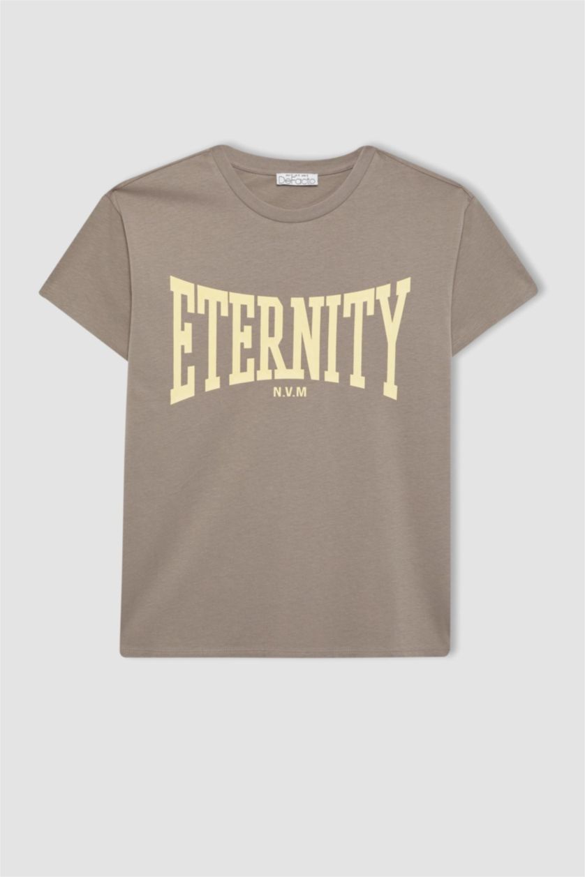 FEMME Gris Clair T-Shirt imprimé Coupe Régulière Col Ras Du Cou