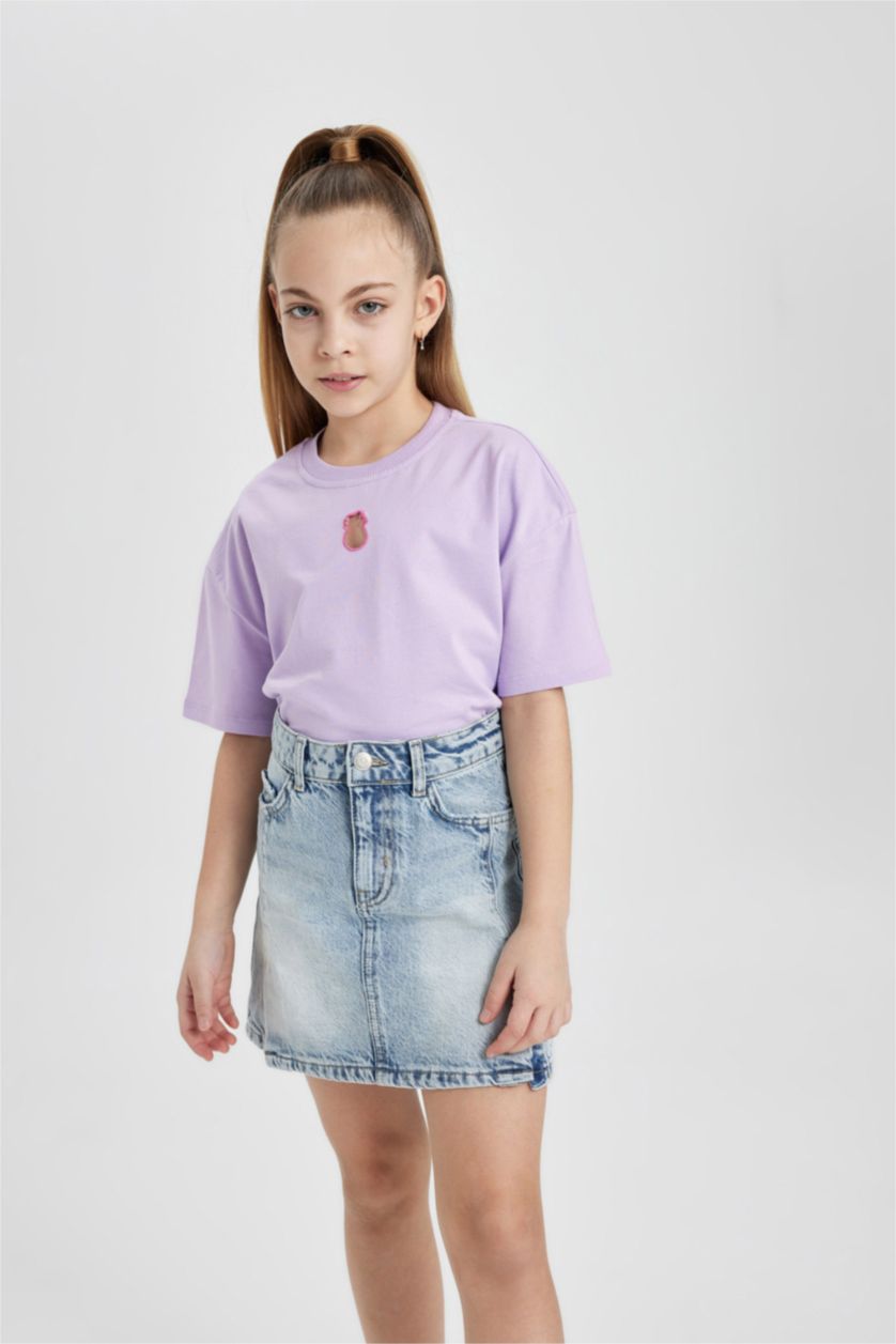 FILLES Violet T-shirt basique à col rond manches courtes pour fille