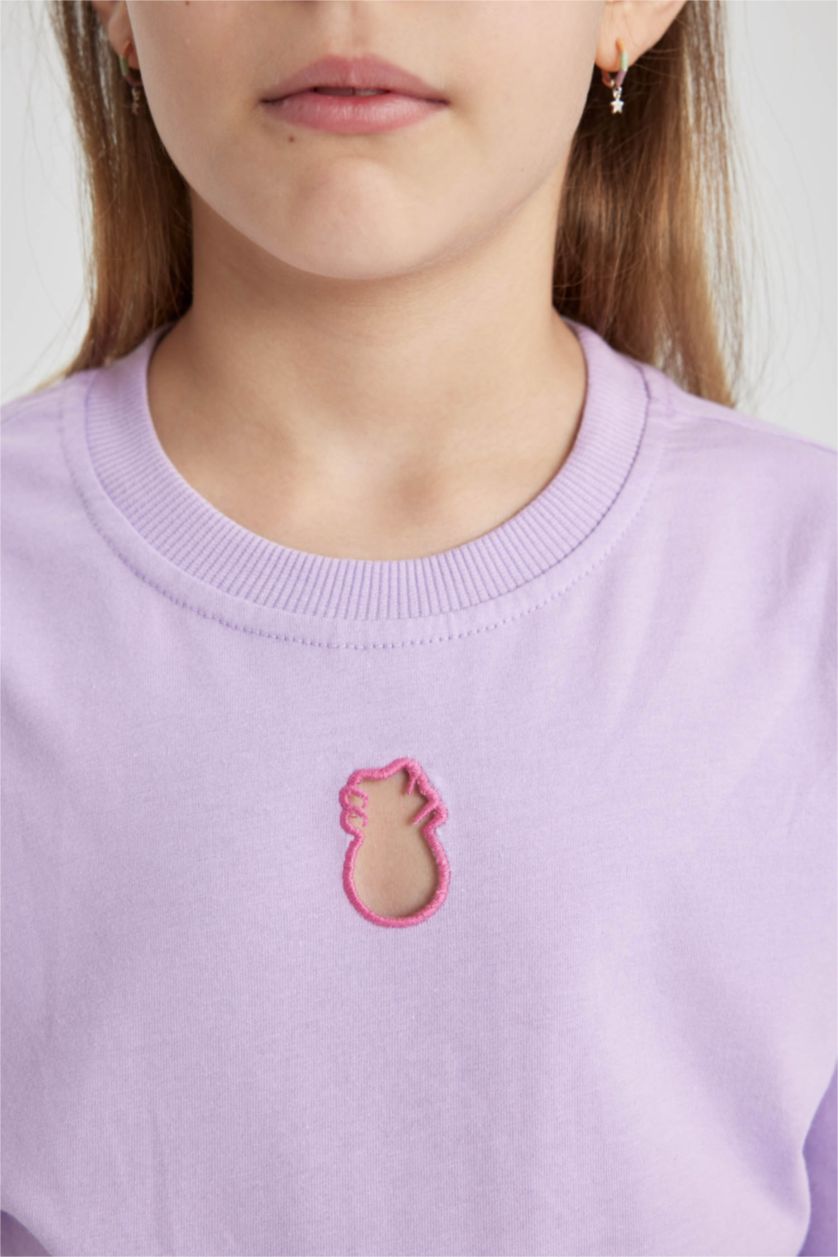 FILLES Violet T-shirt basique à col rond manches courtes pour fille