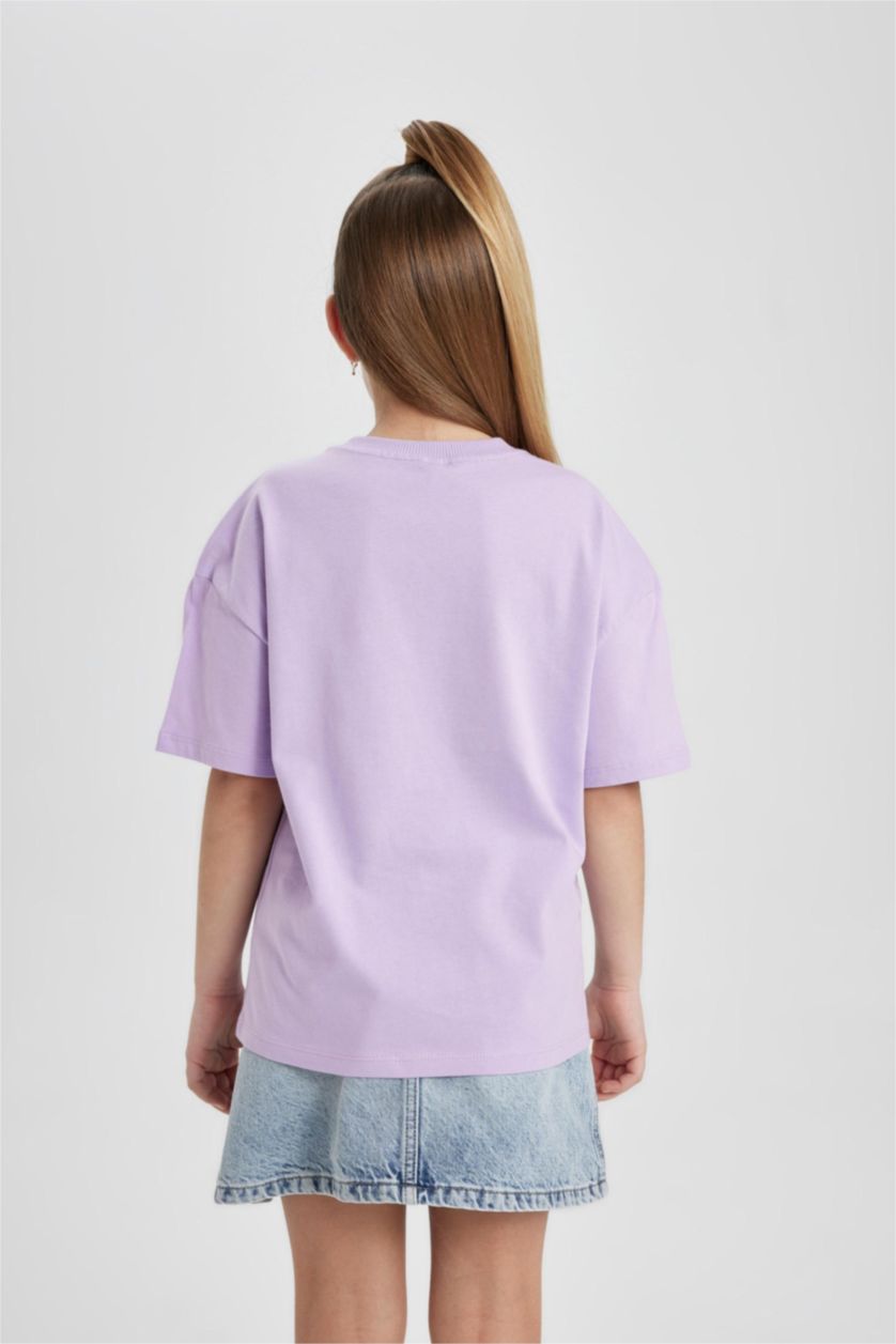 FILLES Violet T-shirt basique à col rond manches courtes pour fille