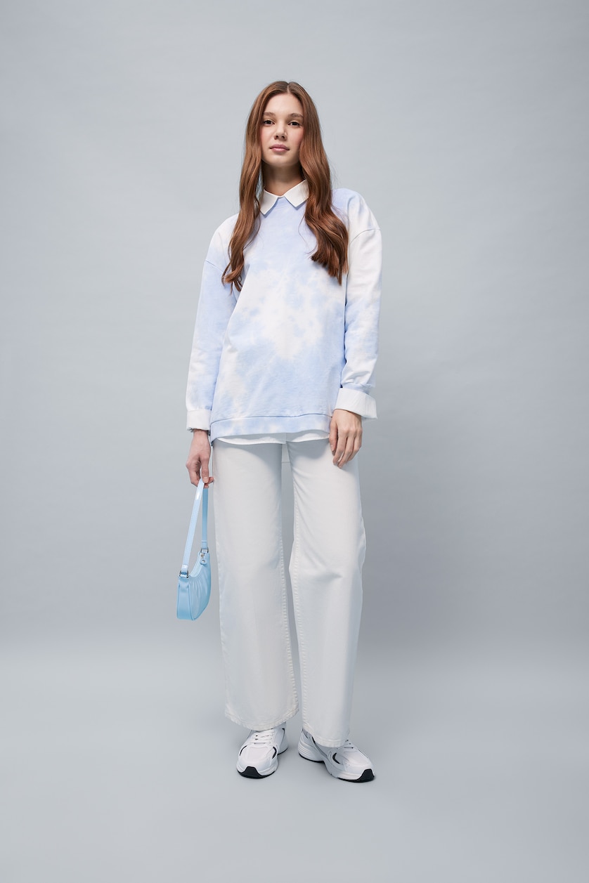 Kadın Açık Mavi Regular Fıt Sweatshirt Tunik